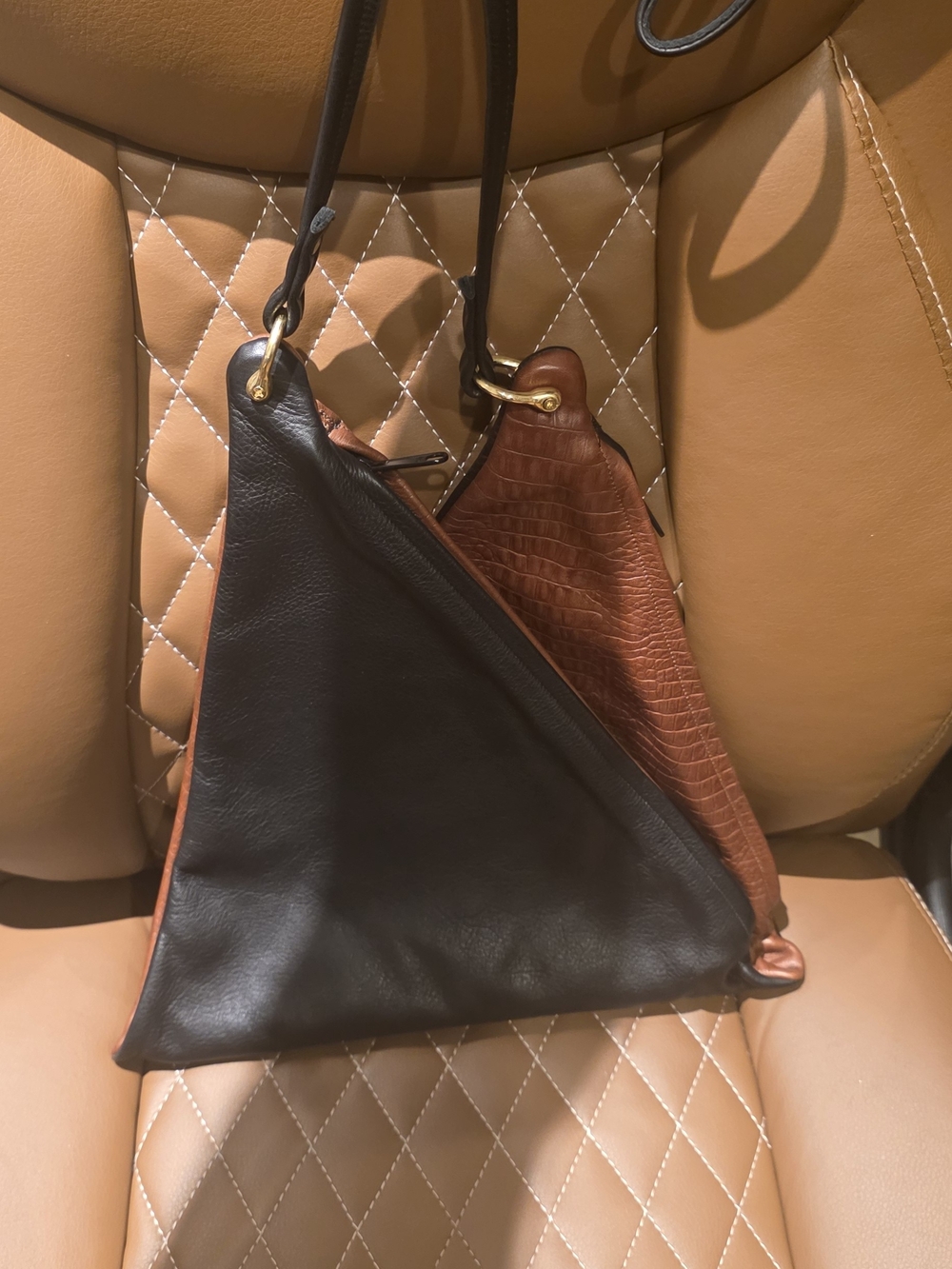 Two-Tone Black & Brown Triangle Shoulder Bag by